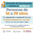 La primer dosis de la vacuna contra el #COVID19 para personas de 18 a 29 años, se aplicará en nuestra ciudad del 23 al 27 de julio.
