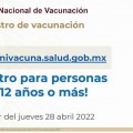 Abren registro para vacunar a menores de 12 años en adelante