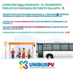 Atención aviso de UnibusPV El transporte de confianza en Puerto Vallarta