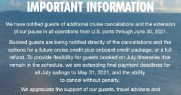 Carnival y NCL anuncian cancelación de cruceros hasta 30 de junio