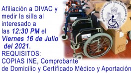 DIVAC donará 35 sillas de ruedas el 21 de julio