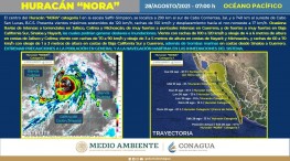 El Huracán “Nora” Categoría 1 se localiza a 200km al sur de Cabo Corrientes