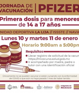 Lunes 10 y martes 11 de enero vacunación para menores de edad